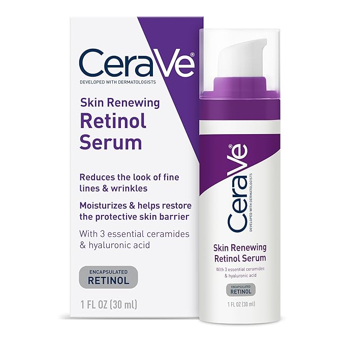 CeraVe Skin Renewing Retinol Serum 30ml bottle with purple pump dispenser