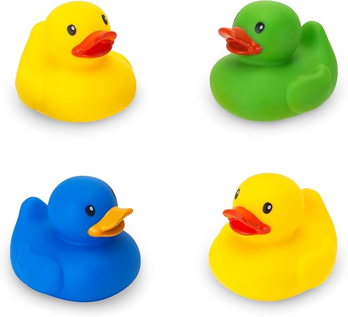 Infantino Sensory Ducks two pack, yellow green and blue rubber bath toys