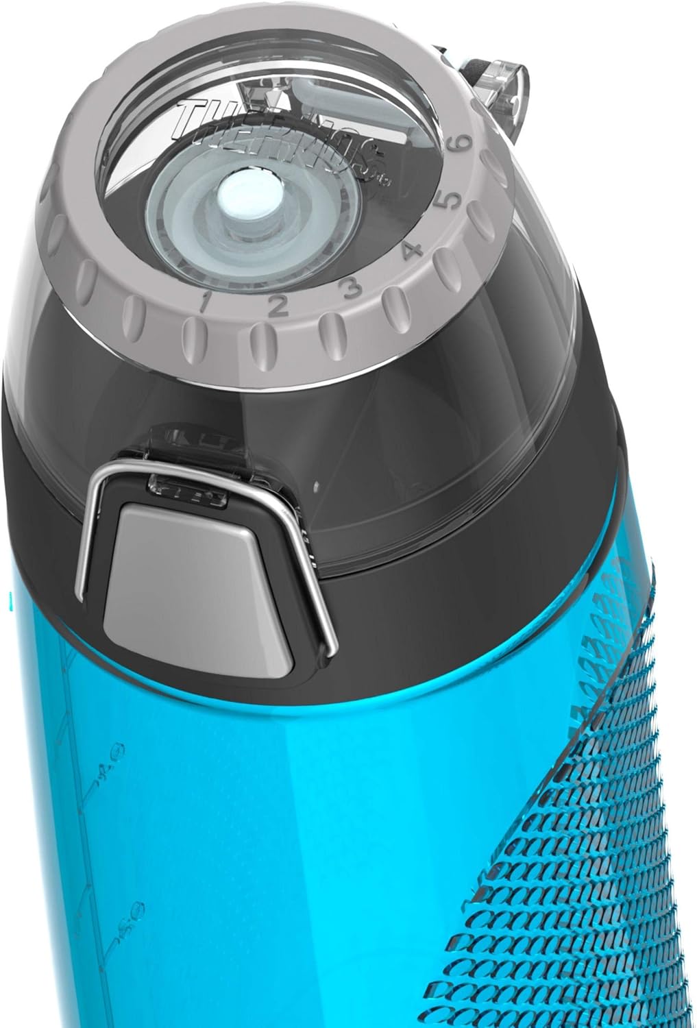 Thermos Hydration Bottle 710 mL blue and black water bottle with flip cap