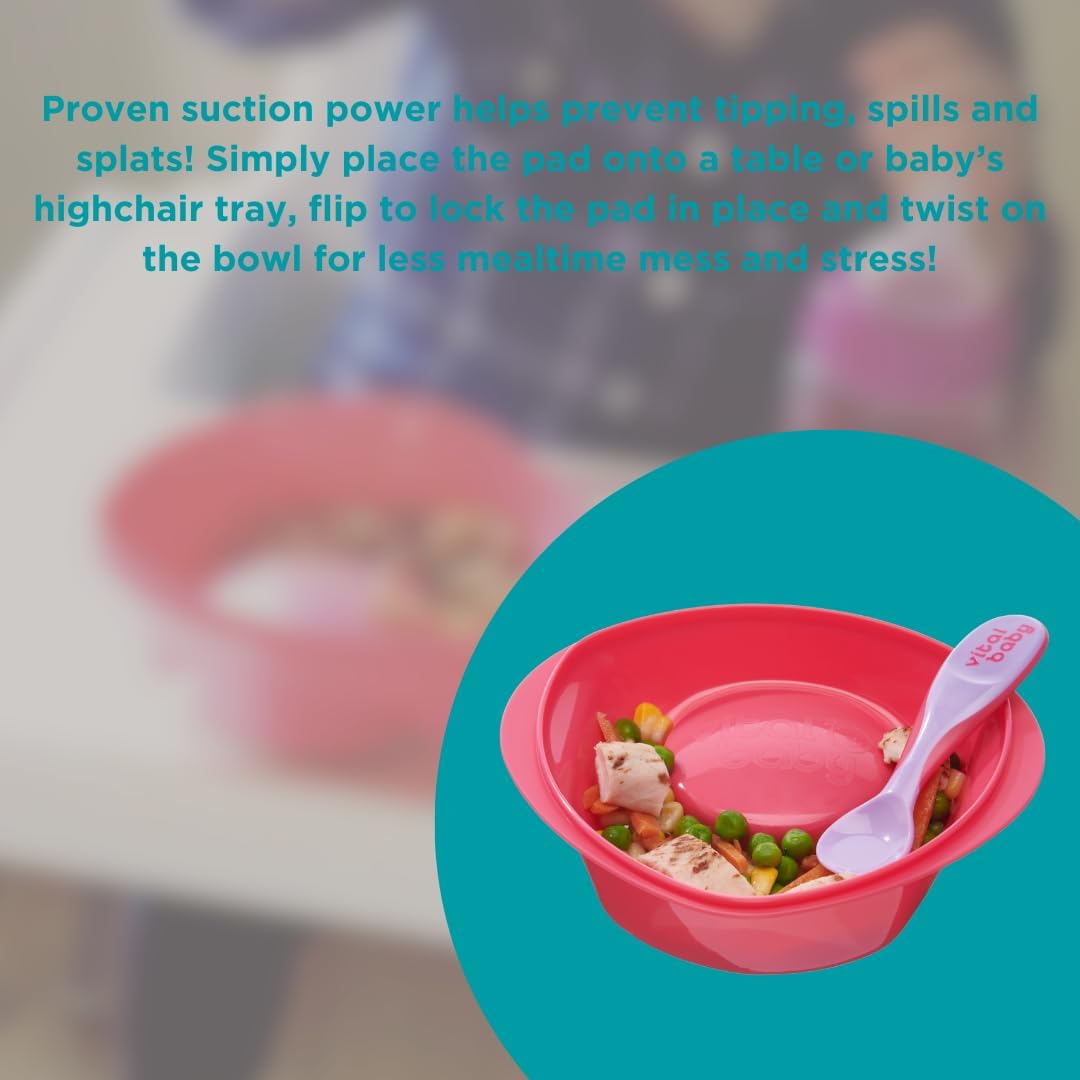 Vital Baby Nourish Power Suction Bowl Fizz pink with spoon and lid