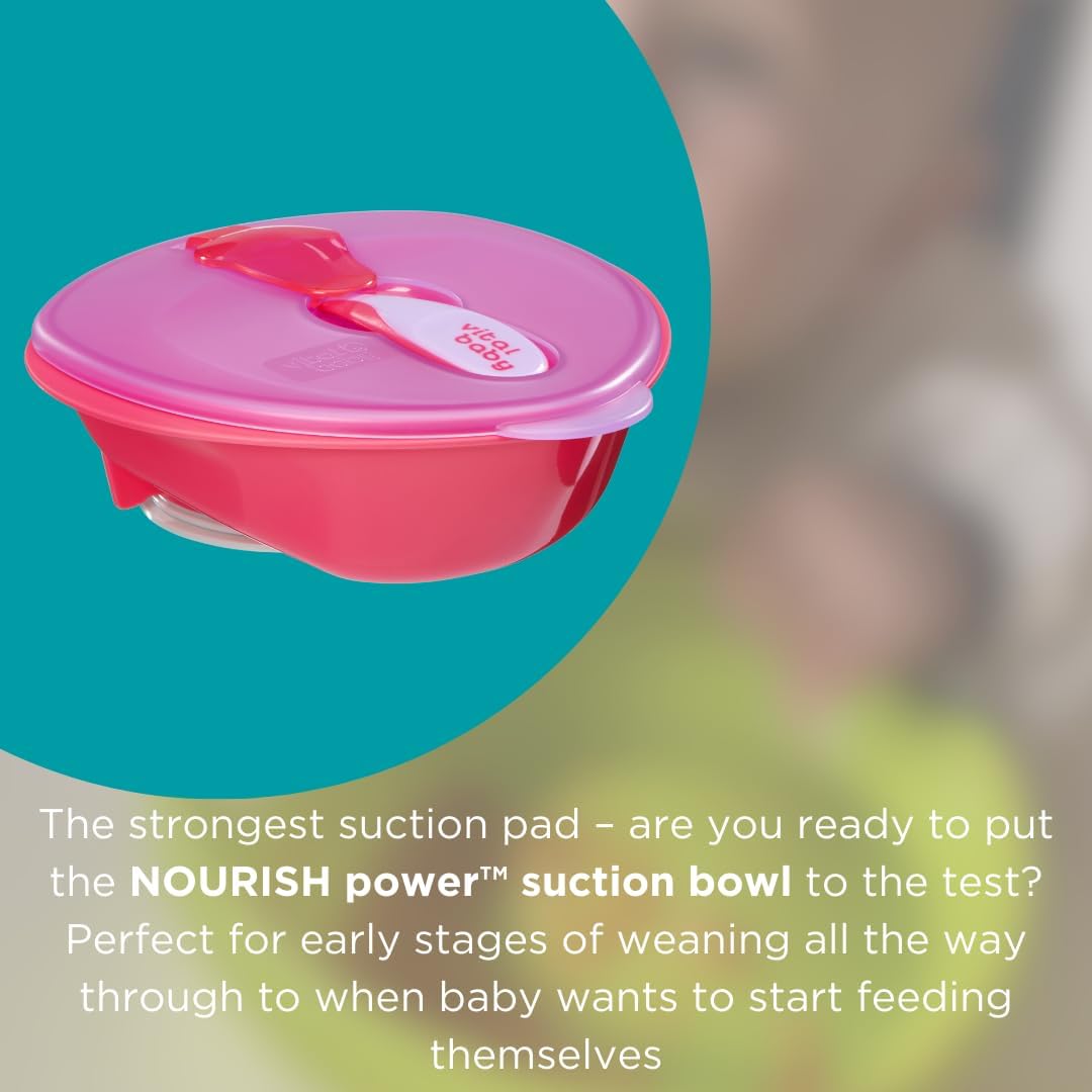 Vital Baby Nourish Power Suction Bowl pink with lid and spoon