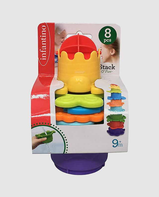 Infantino Spin and Teethe Gummy Flower Rattle, eight piece stacking toy