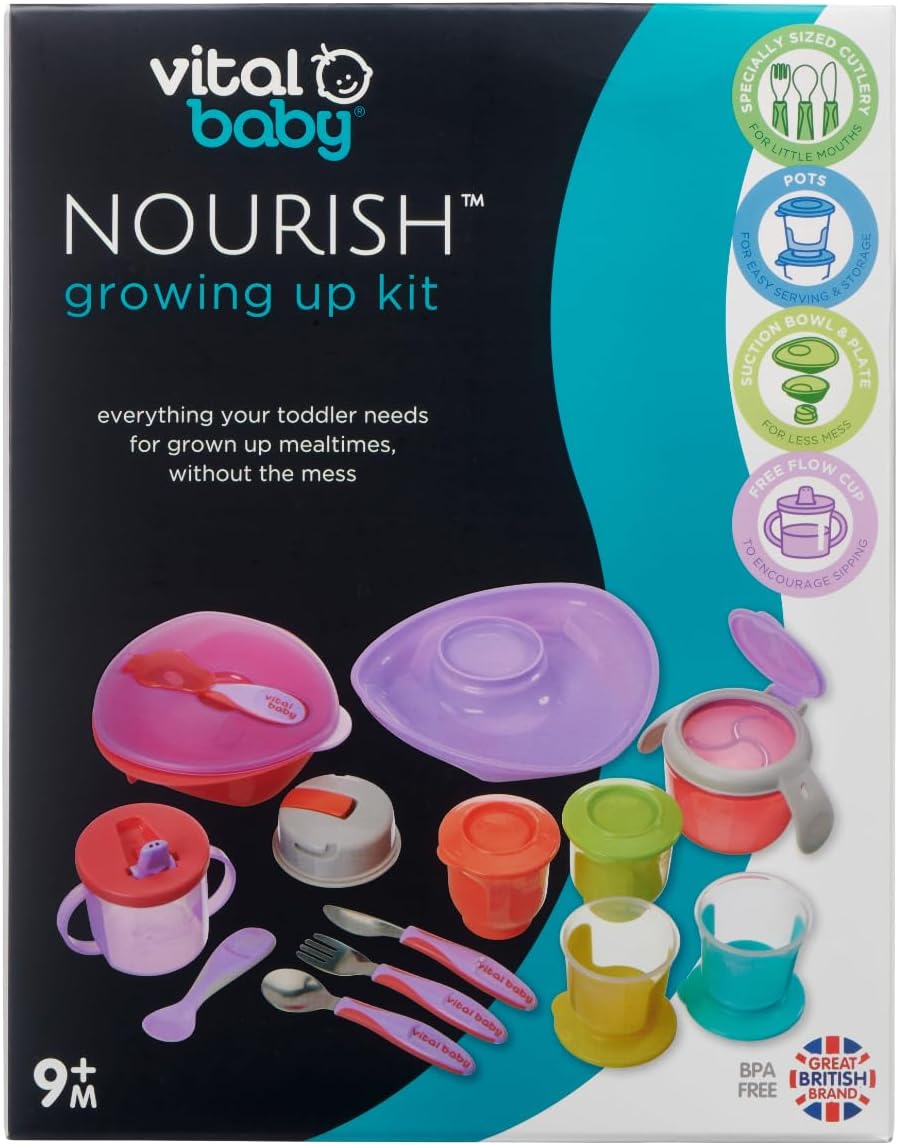 Vital Baby NOURISH Growing Up Kit Pop with plates, bowls, cups and utensils for 9m+