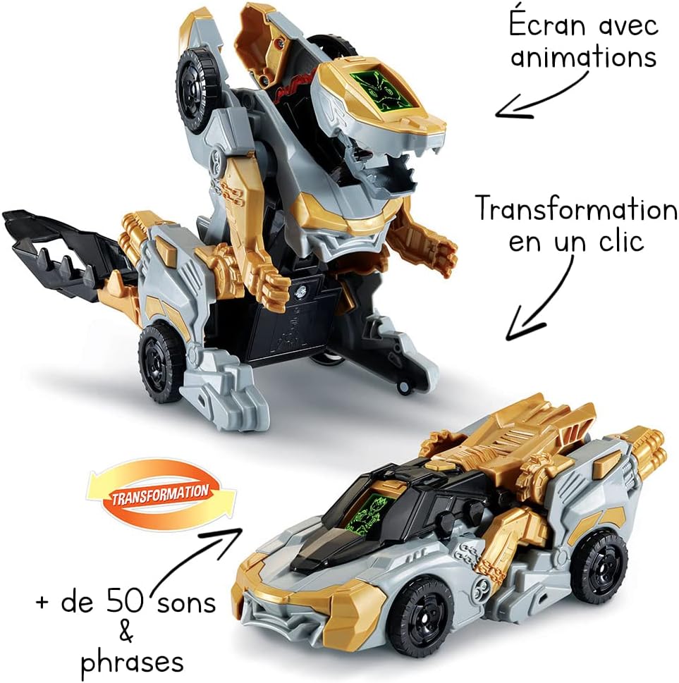 VTech Switch & Go Dinos gold and grey dragon transforming toy with screen display
