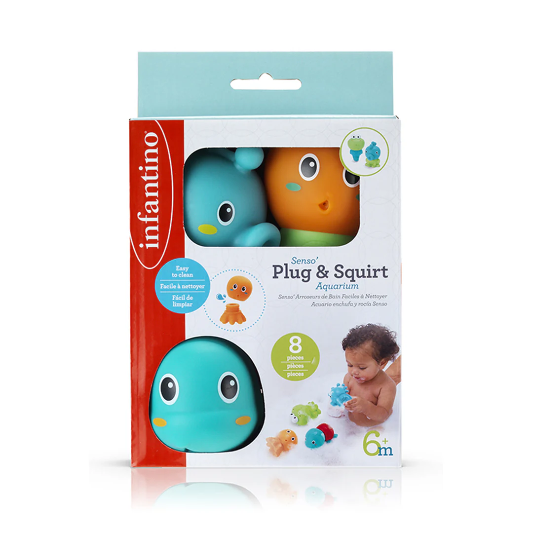 Infantino Senso Plug and Squirt Aquarium set with eight bath animals, turquoise whale