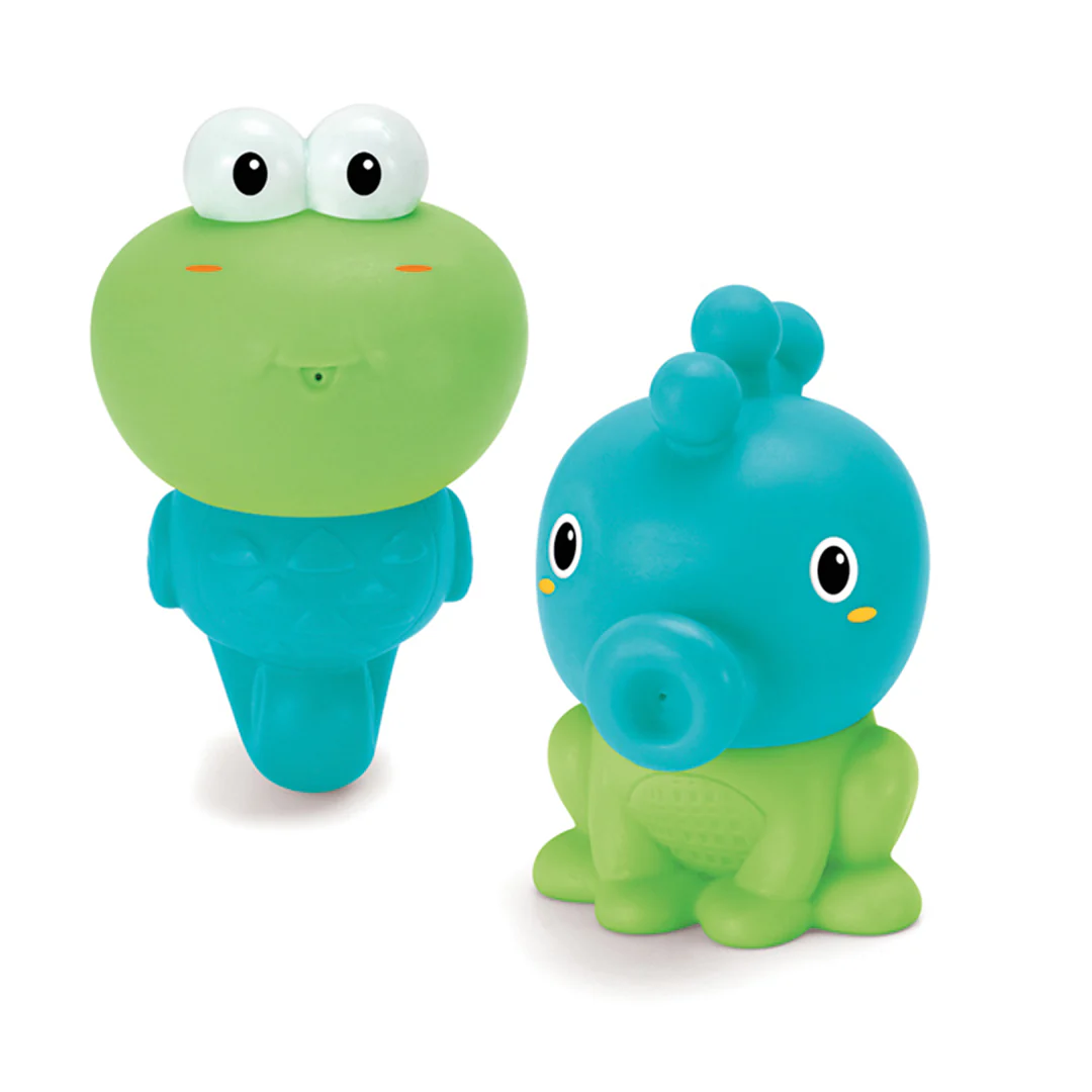 Infantino Senso Plug and Squirt Animals, green frog and turquoise whale toys