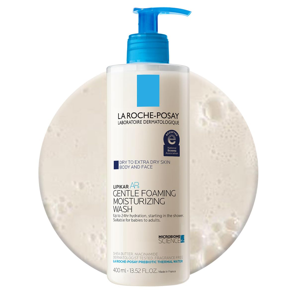 La Roche Posay Lipikar AP+ gentle foaming moisturising wash 400ml with blue pump dispenser