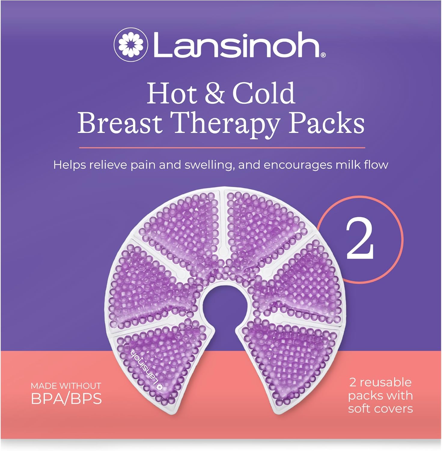 Lansinoh TheraPearl hot and cold breast therapy packs, purple gel, pack of 2