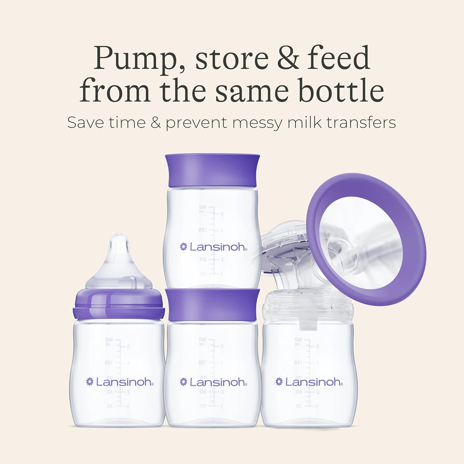 Lansinoh Breastmilk Storage Bottles 160 ml, purple and white, set of four