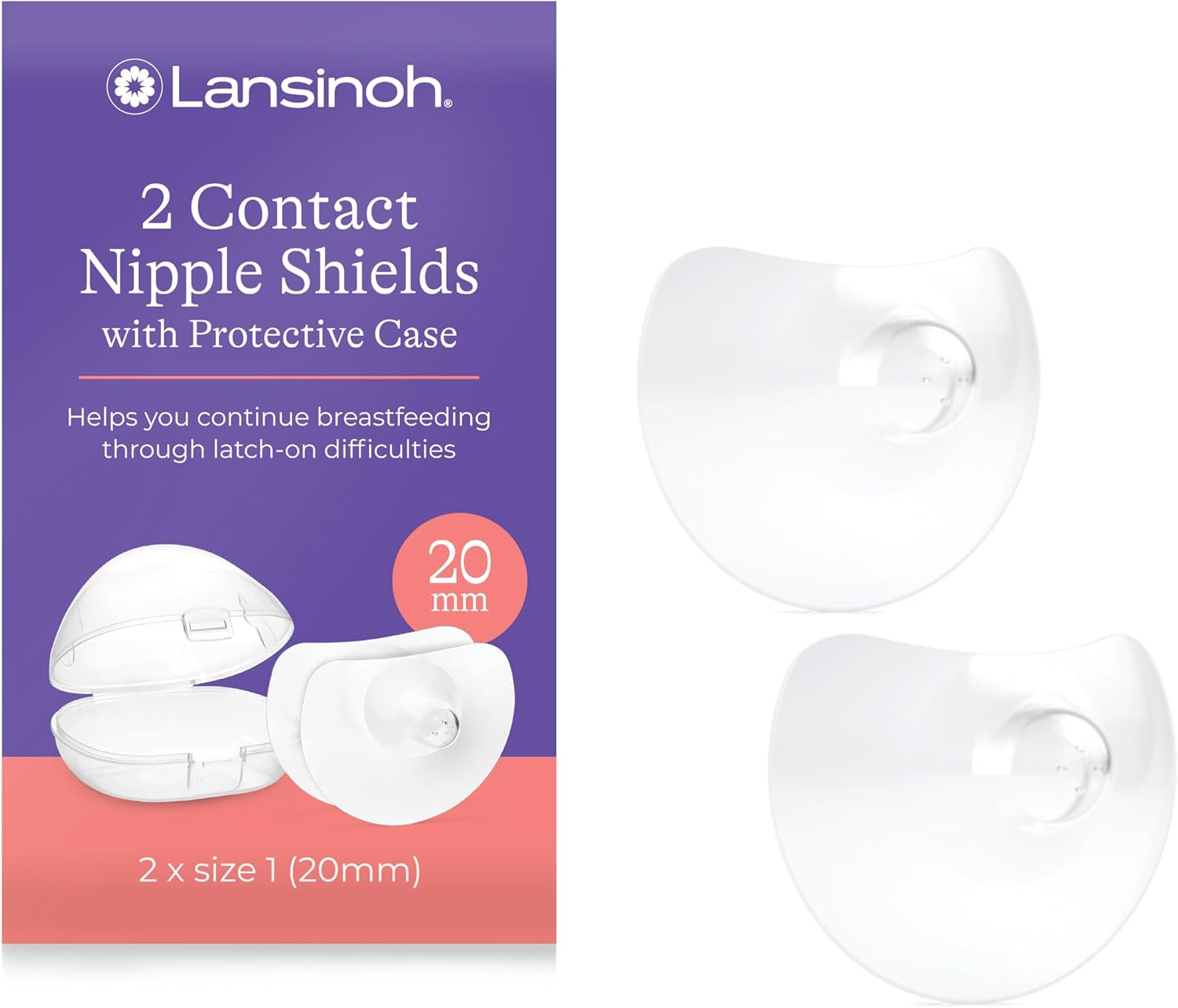 Lansinoh Contact Nipple Shields 20mm 2 pack with protective case