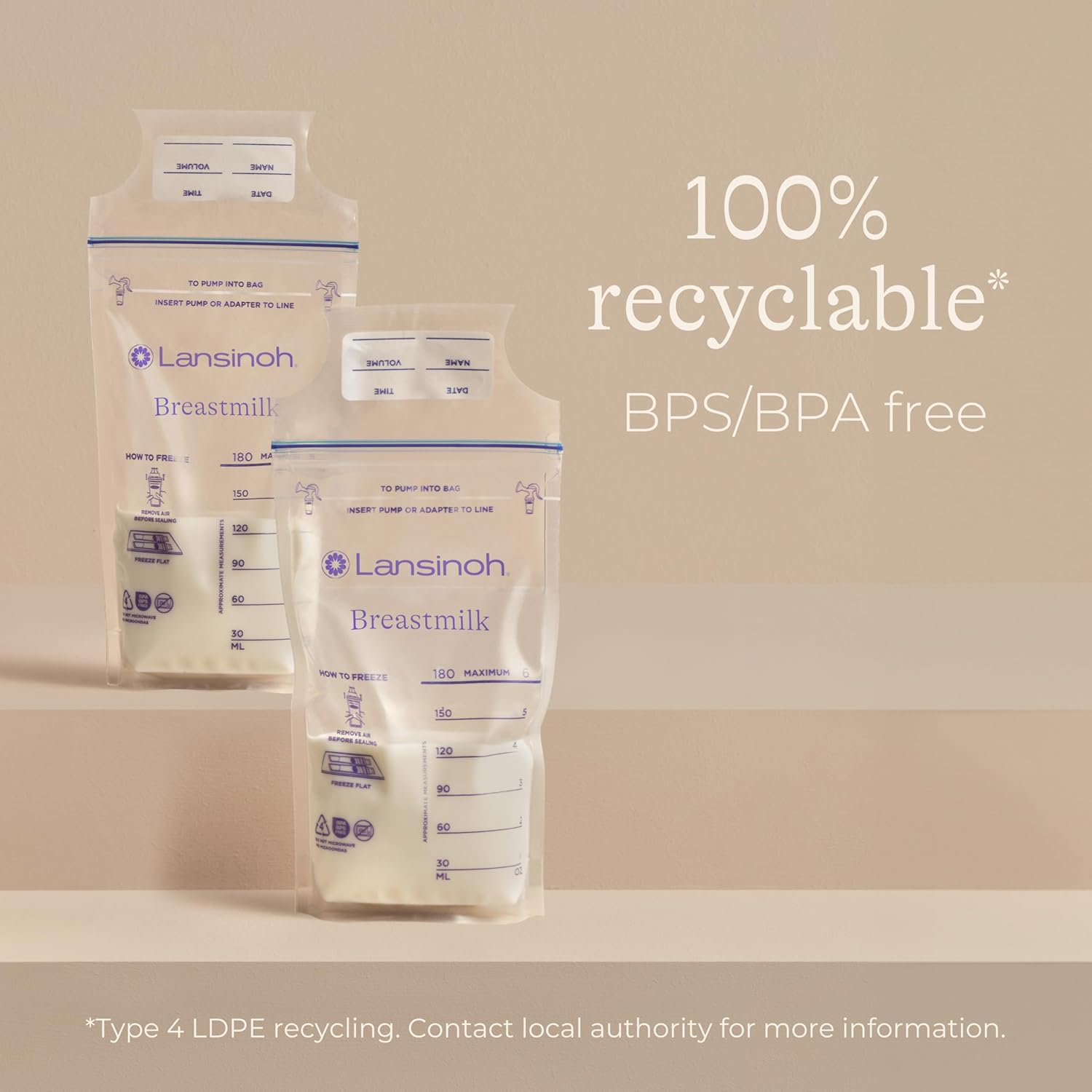Lansinoh Breastmilk storage bags 25 pack with measurement markings