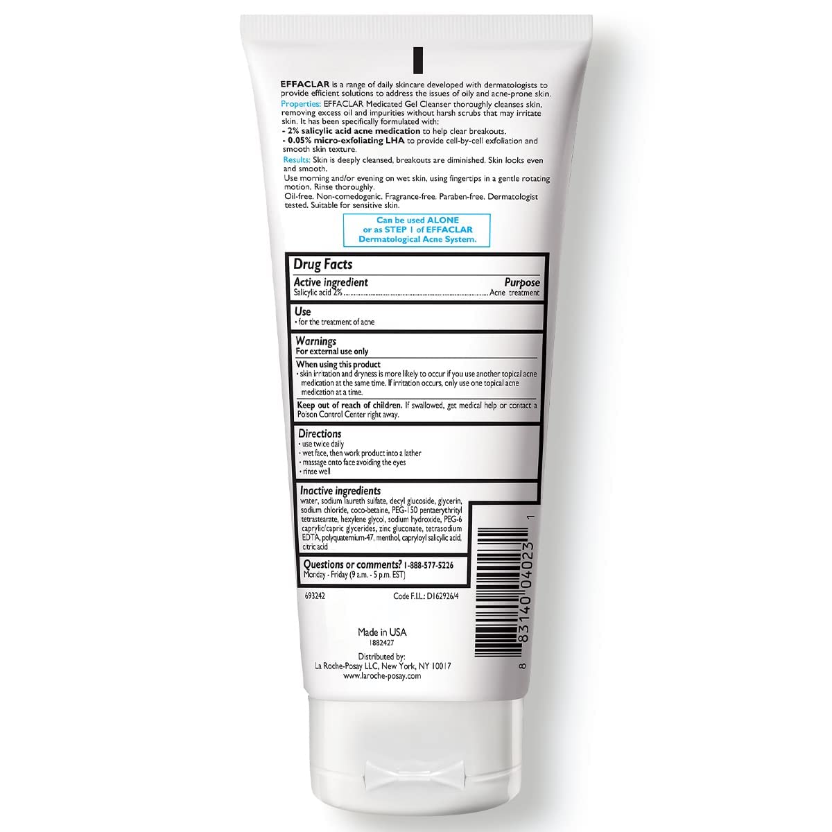 La Roche-Posay Effaclar medicated gel cleanser for acne-prone skin tube