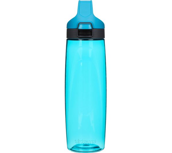Sistema Hydrated 900ml turquoise water bottle with black flip-top lid