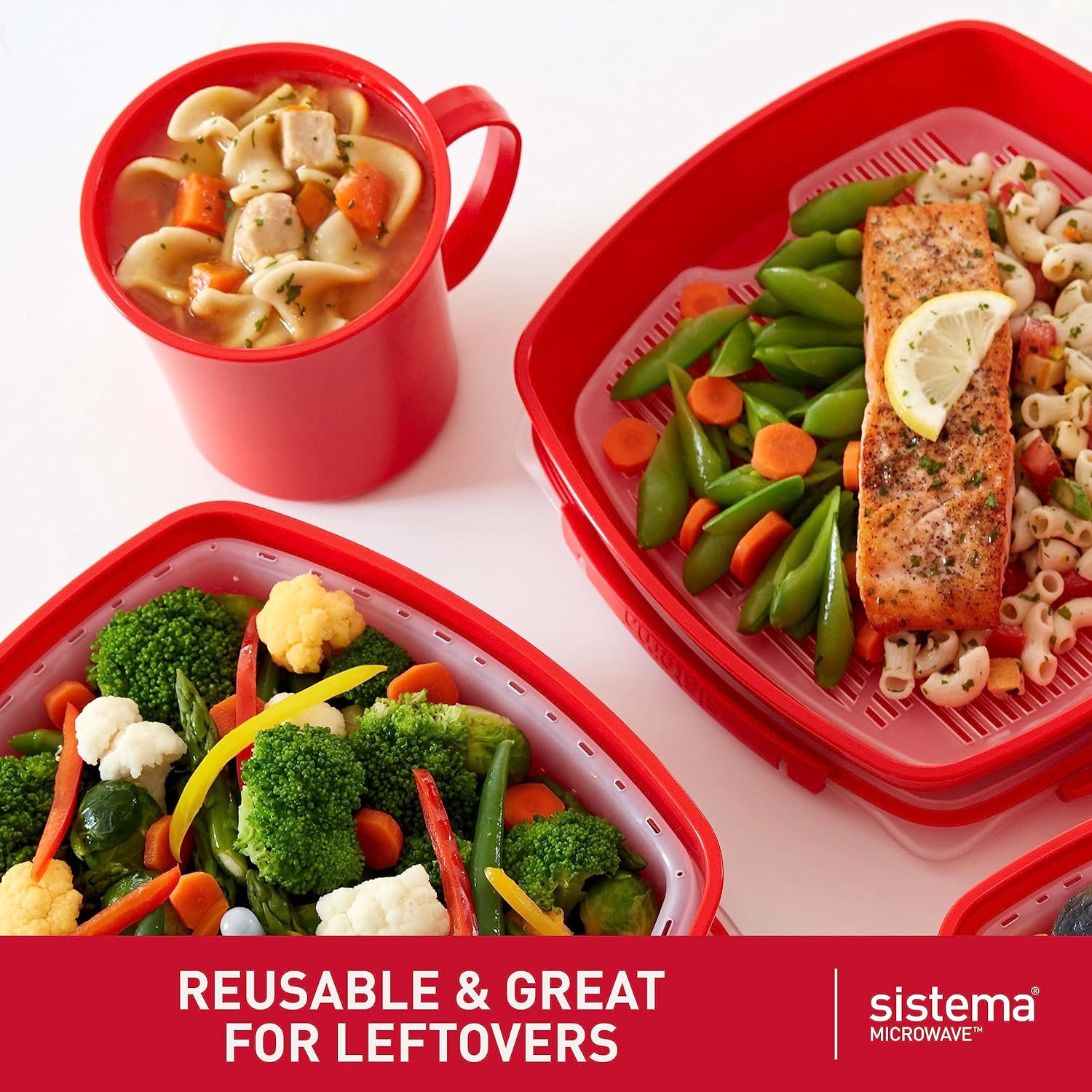 Sistema Microwave Sopu red mug 656ml with lid handle