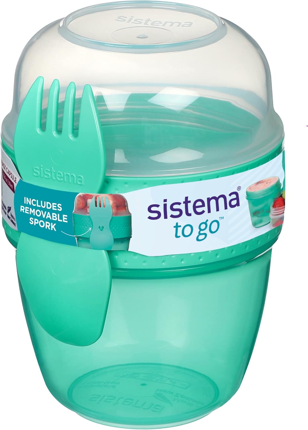 Sistema To Go Snack 515ml teal container with removable fork and lid