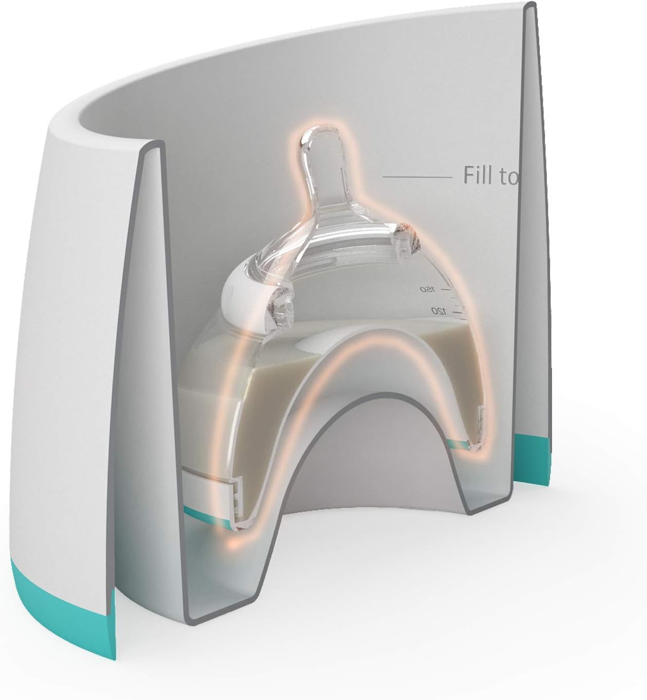 Nanobebe Smart Warming Bowl white and teal with bottle heating base