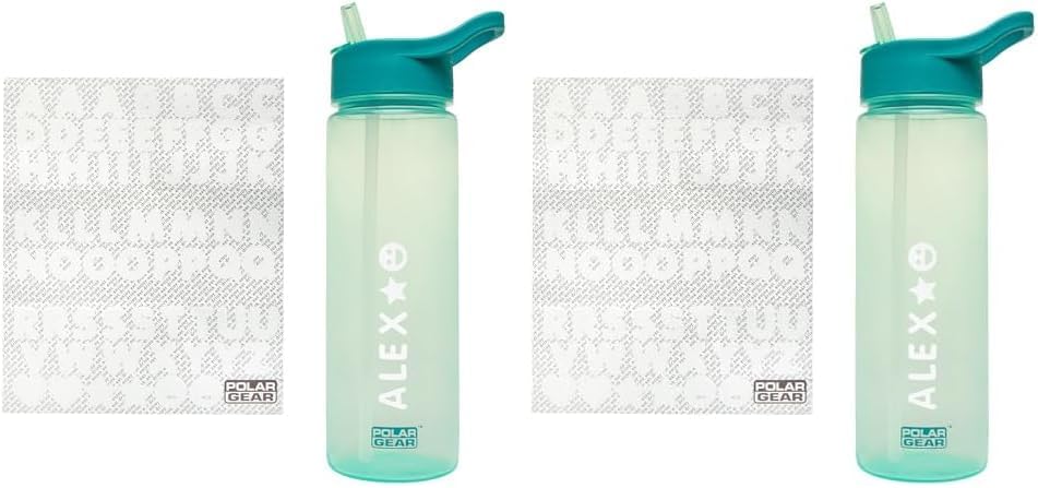 Polar Gear A-Z Stickers 600ml water bottle mint teal with flip top lid