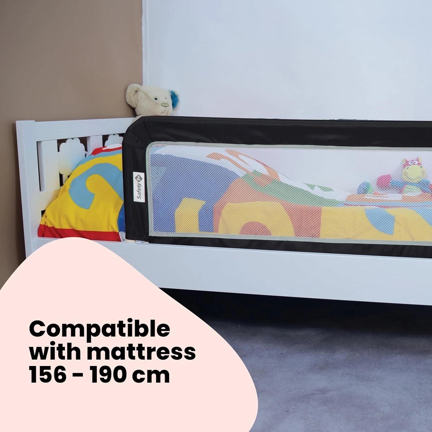 Safety 1st adjustable portable bed rail in grey with mesh panel