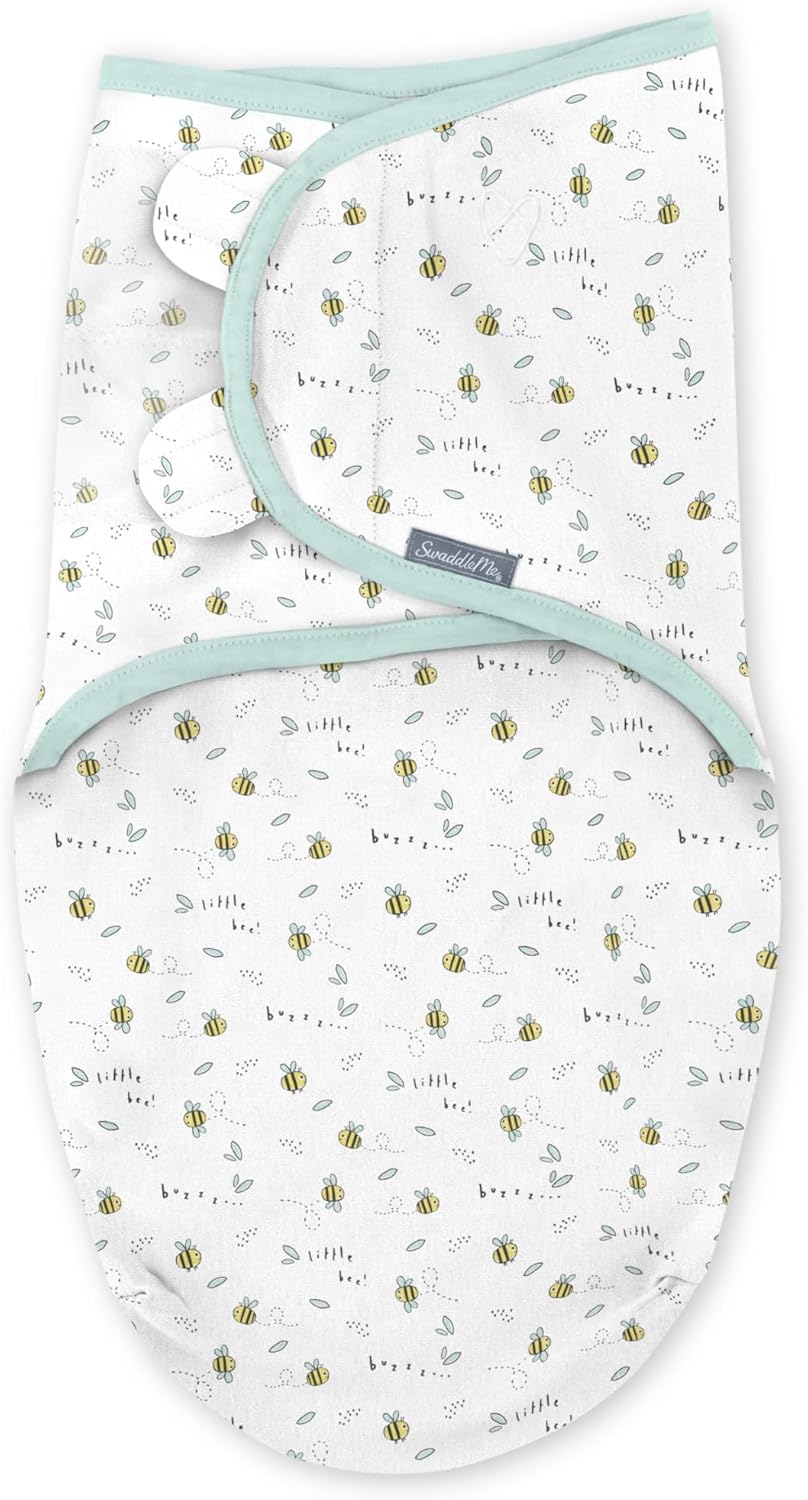 SwaddleMe Luxe Easy Change Swaddle with bee print and mint trim