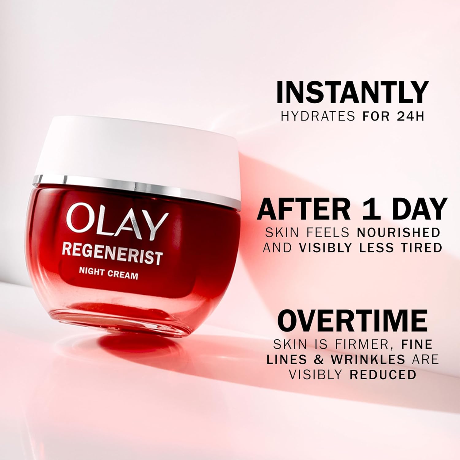 Olay Regenerist red night cream jar, 50ml anti-ageing moisturiser with white lid