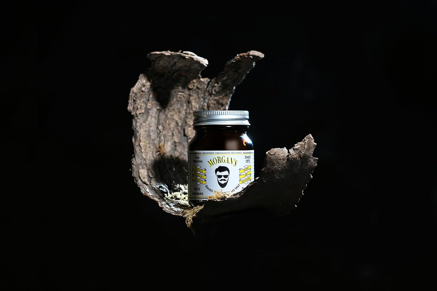 Morgans Beard & Moustache Wax 50g dark glass jar with metal lid