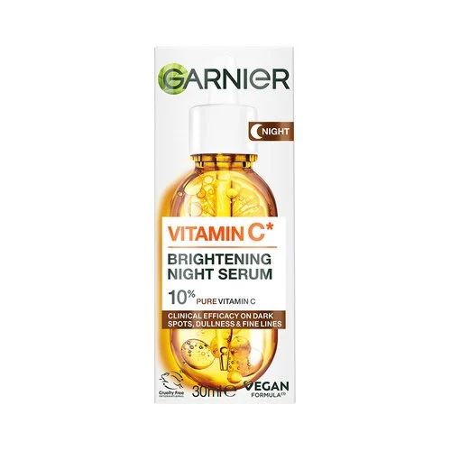 Garnier SkinActive Vitamin C Brightening Night Serum 30ml bottle with golden liquid