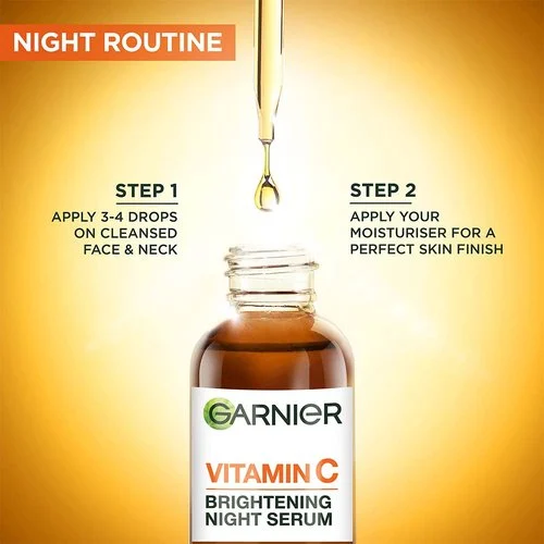 Garnier SkinActive Vitamin C Brightening Night Serum 30ml amber bottle