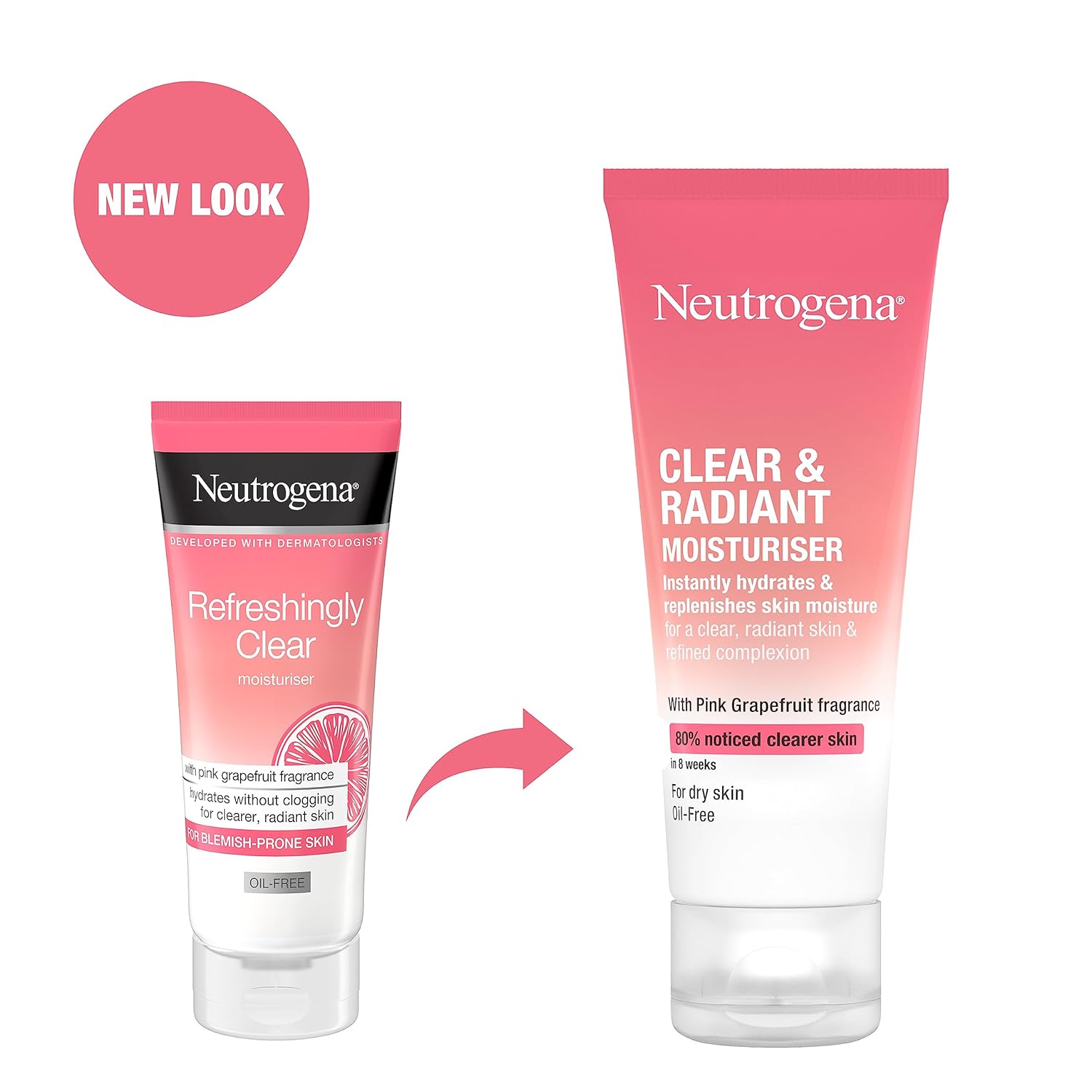 Neutrogena Refreshingly Clear Pink Grapefruit Moisturiser 50ml tube for dry skin