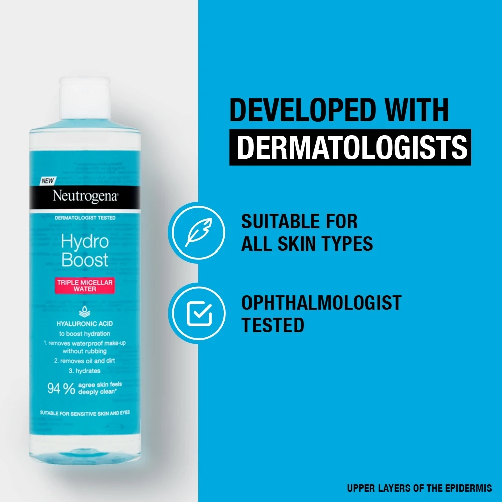 Neutrogena Hydro Boost turquoise triple micellar water 13.5 oz bottle with white cap