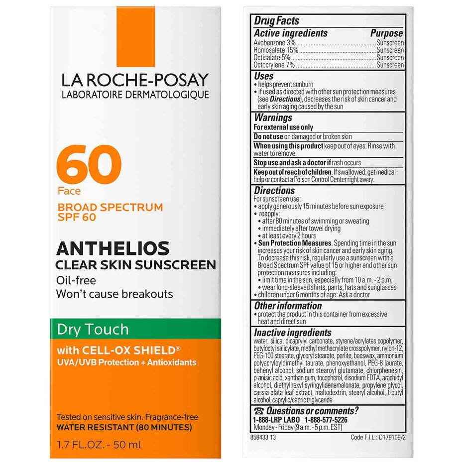 La Roche-Posay Anthelios Clear Skin Oil Free Sunscreen SPF 60 50ml bottle