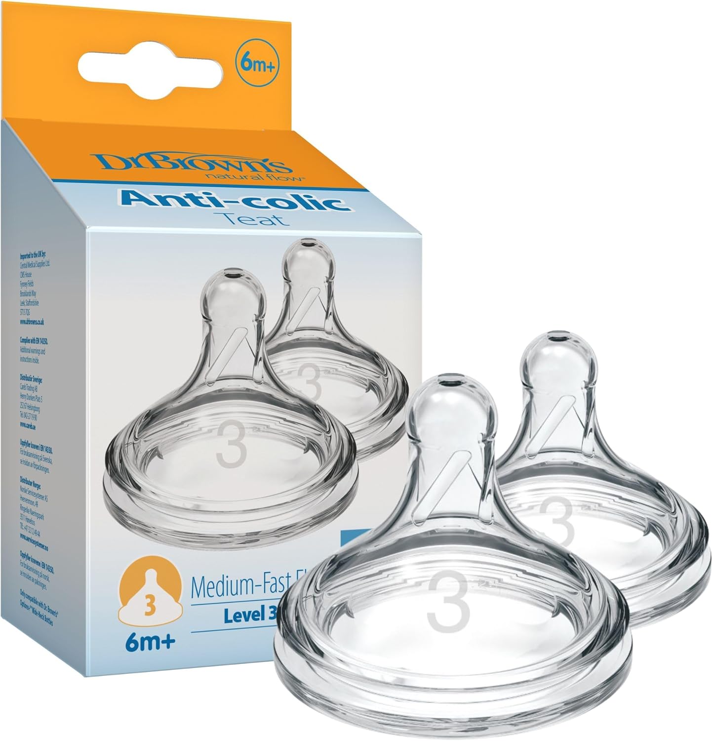 Dr. Brown's Options+ Anti-colic teats 6m+ Level 3 medium-fast flow 2 pack