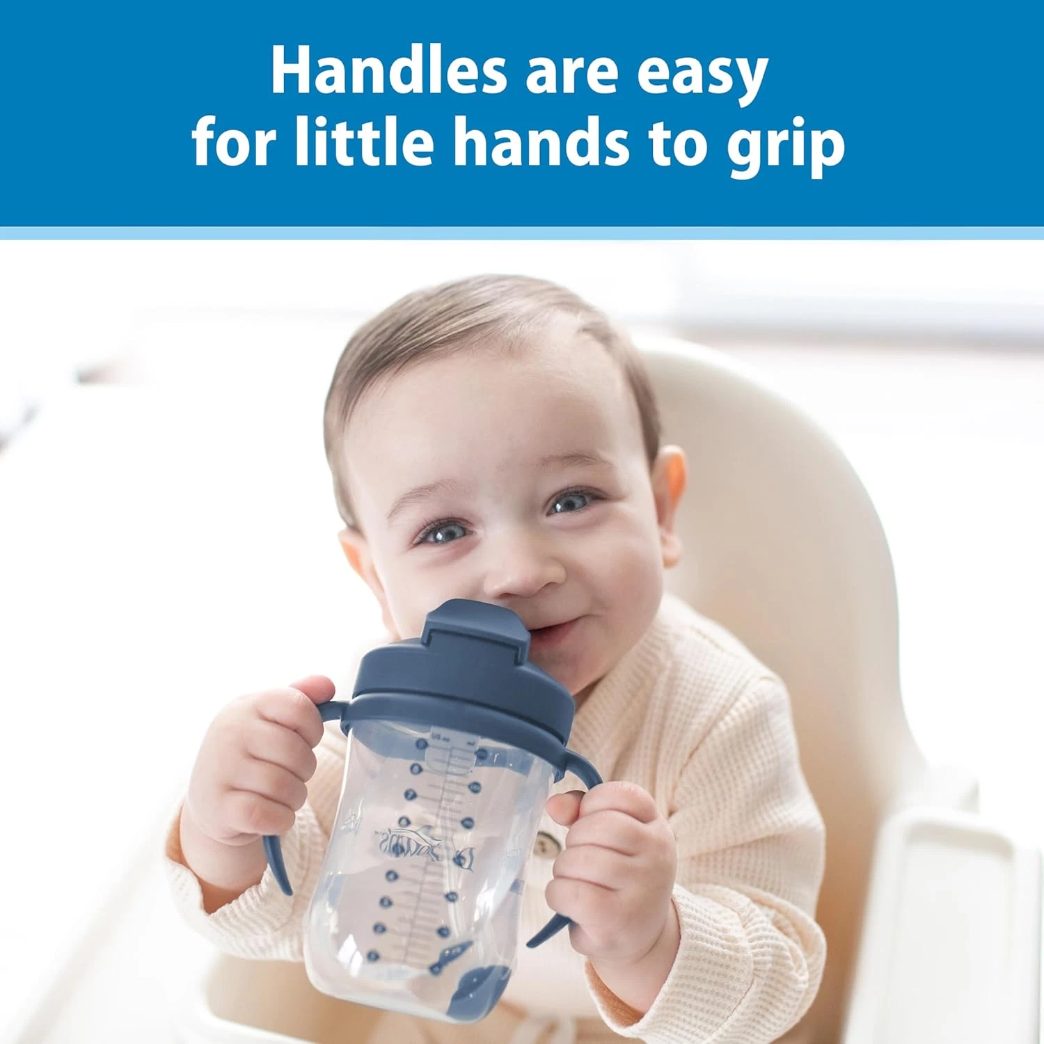 Dr Brown's navy straw cup 270ml with handles for toddlers