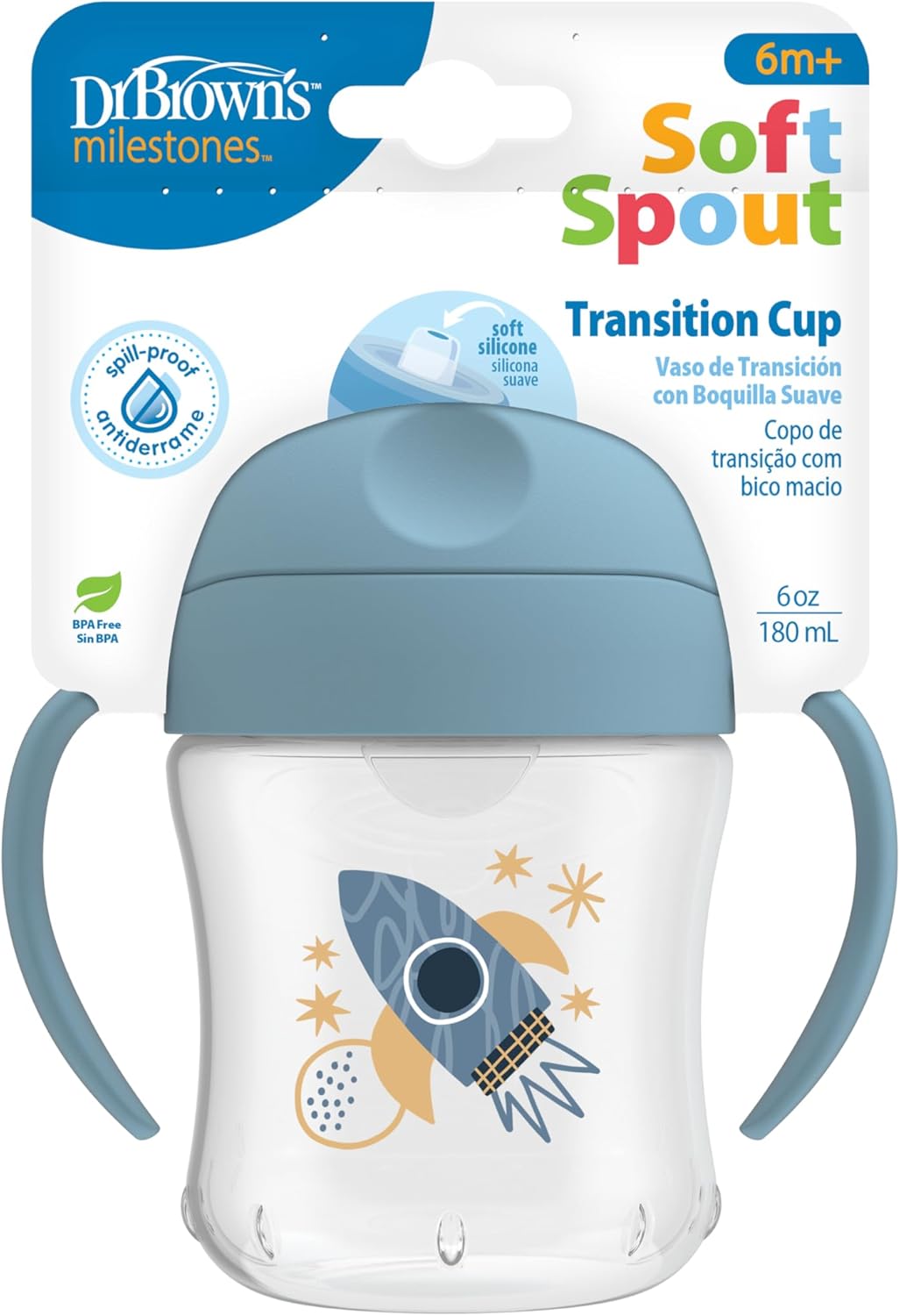 Dr Browns Soft-Spout Transition Cup blue 180ml with handles