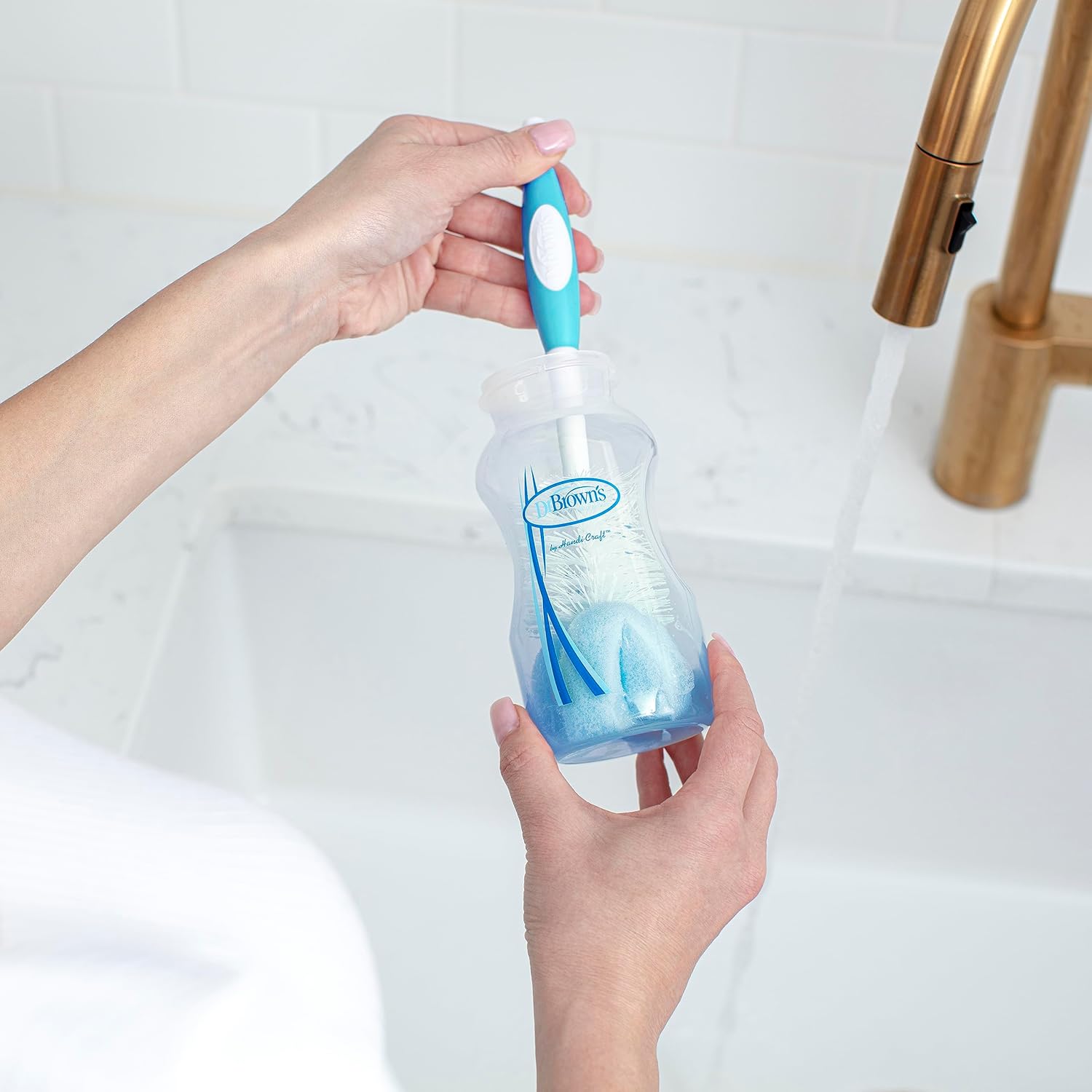 Dr Brown's Options+ blue bottle and brush gift set for babies