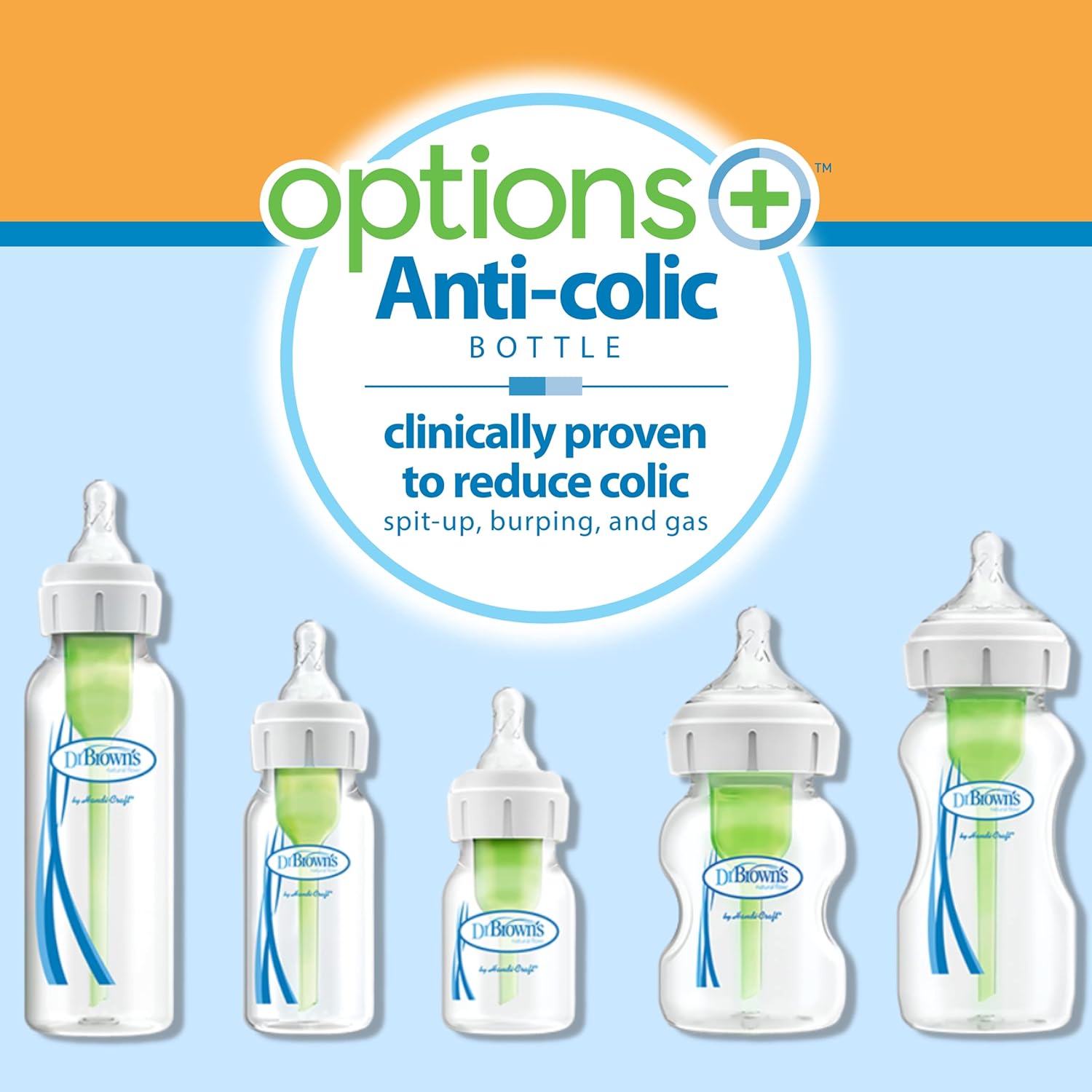 Dr Brown's Options+ anti-colic bottle starter kit with five bottles