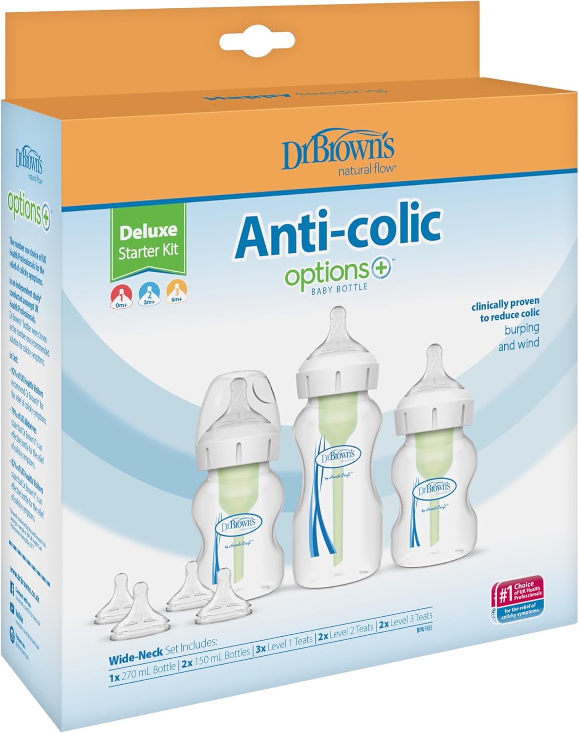 Dr Brown's Options+ Anti-colic Deluxe Starter Kit with bottles and teats