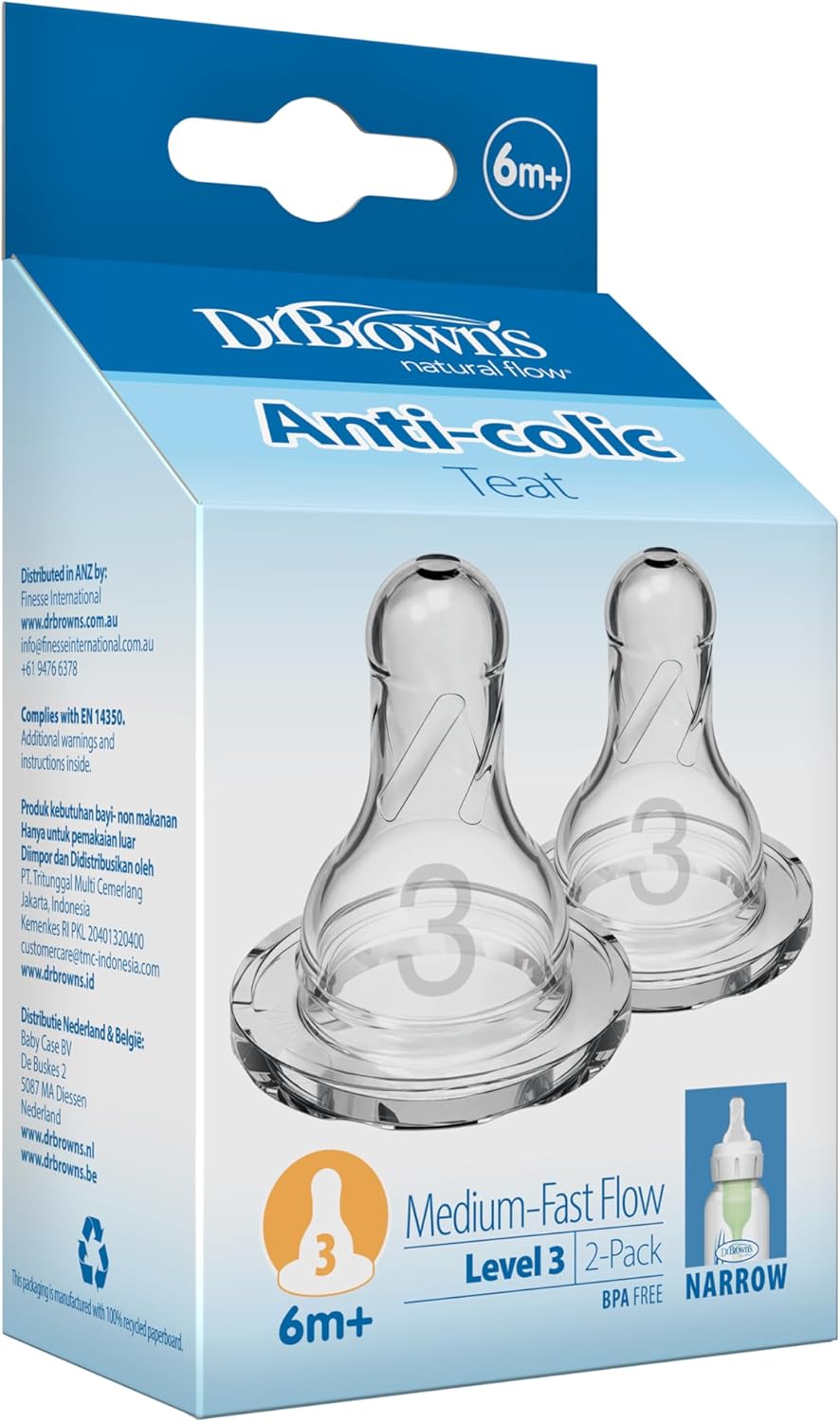 Dr Brown's Natural Flow Options+ Narrow Level 3 Flow Teat 2-Pack