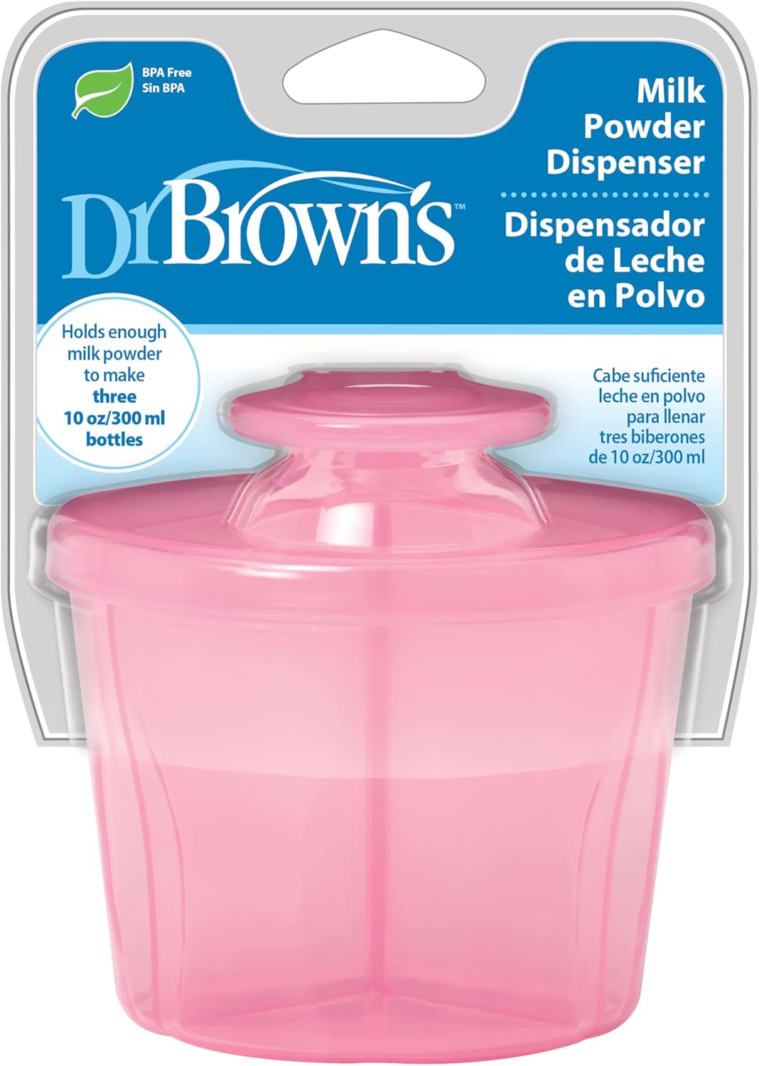 Dr. Brown's pink milk powder dispenser for three ten ounce bottles