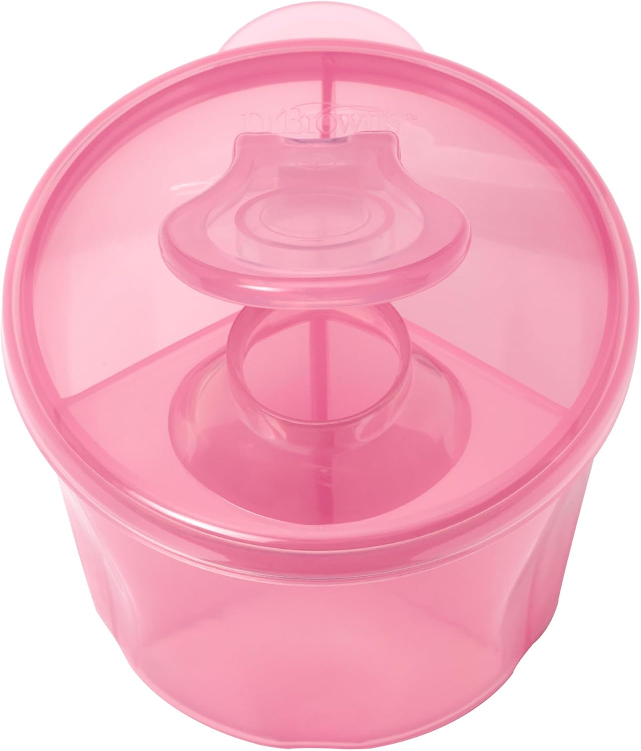 Dr. Brown's pink milk powder dispenser with compartments and lid