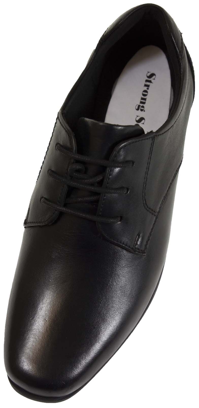 BMS black leather boys school shoes with three laces fastening
