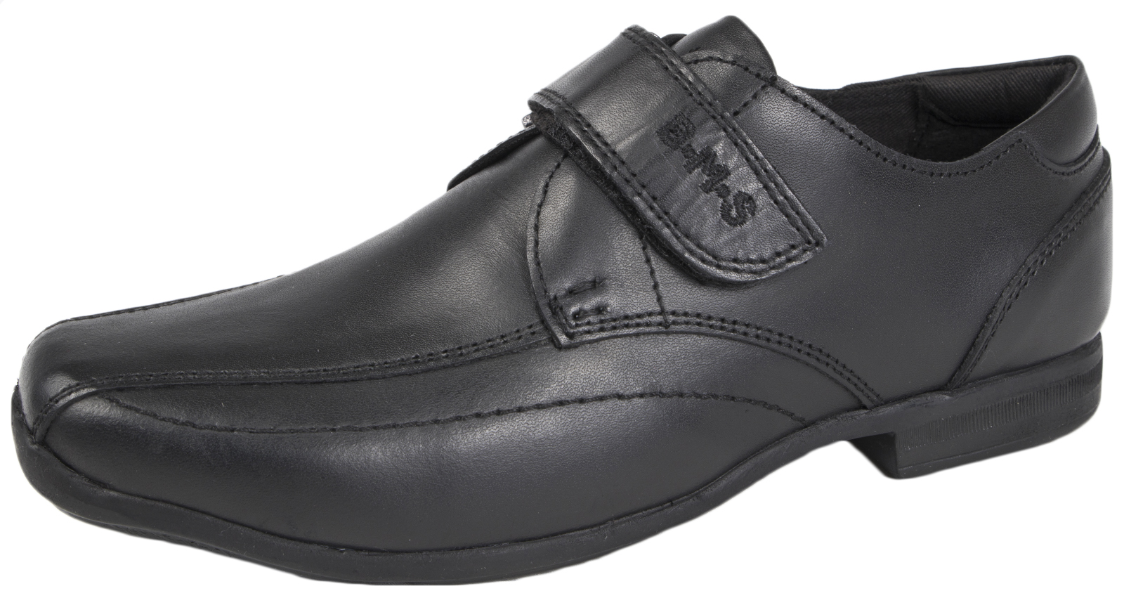 BMS black leather school shoe for boys with three-strap fastening system