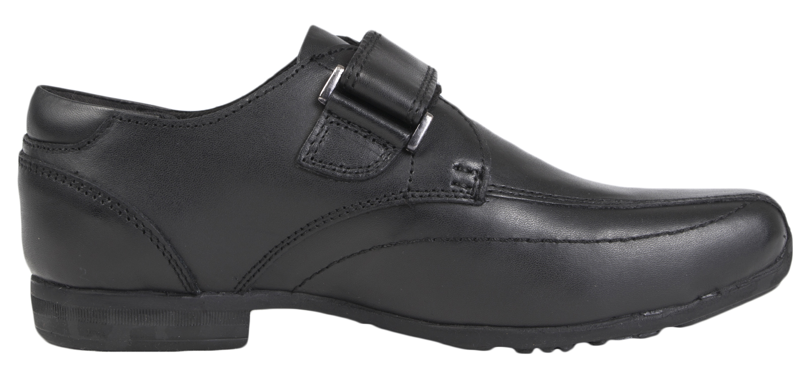 BMS black leather boys school shoe with three-strap fastening system