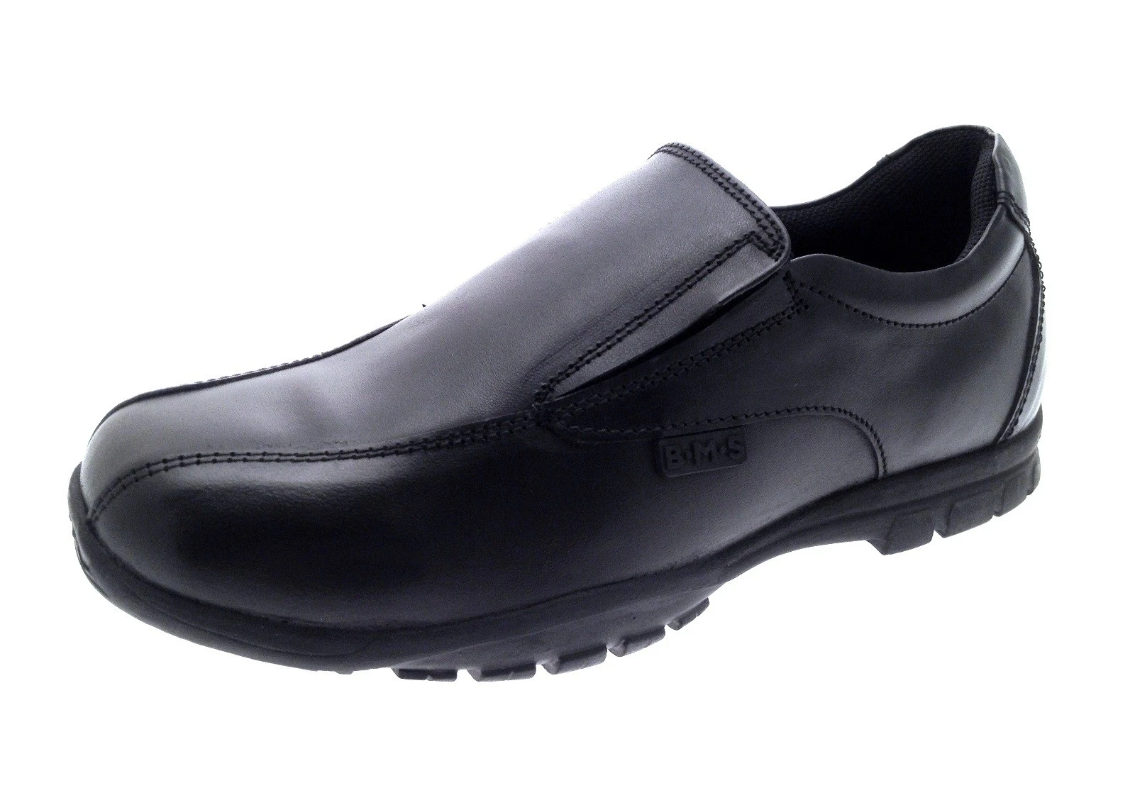 BMS black leather boys school shoe with three-step fastening system