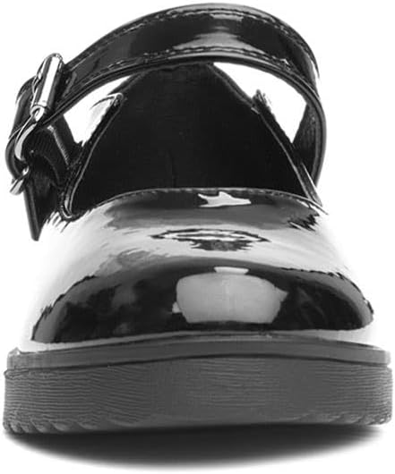 Little Diva black patent leather school shoes for girls with buckle strap