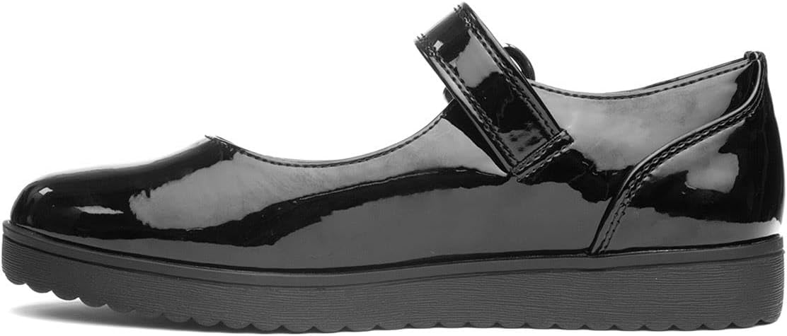 Little Diva Krush black patent school shoes for girls with ankle strap