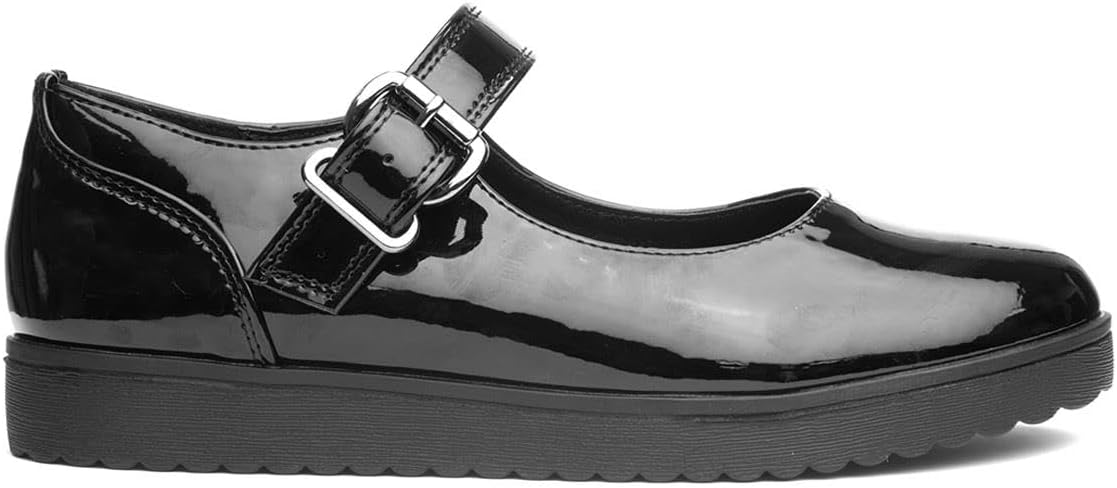 Little Diva Krush black patent leather school shoes for girls with buckle strap