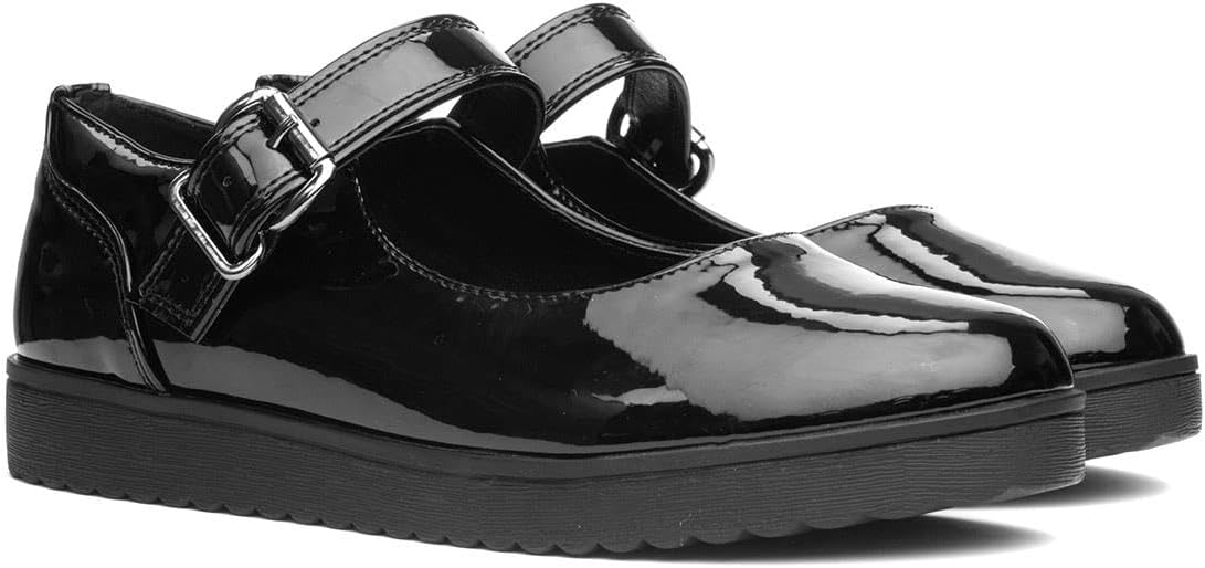 Little Diva black patent school shoes with buckle strap for girls