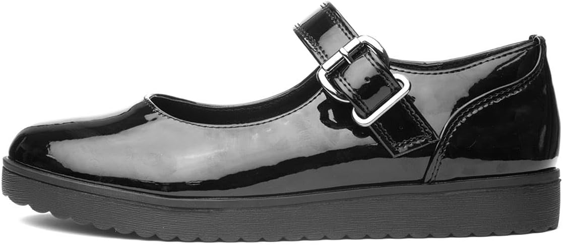 Little Diva Krush black patent leather school shoes for girls with buckle strap