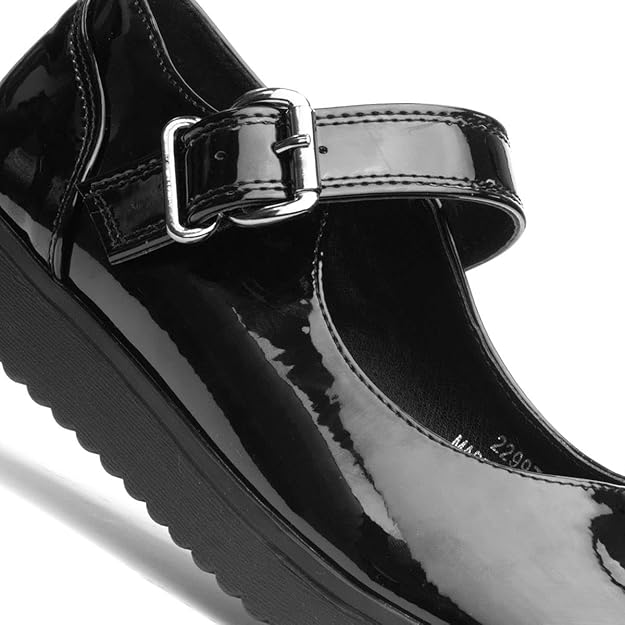 Little Diva black patent school shoes girls buckle strap casual