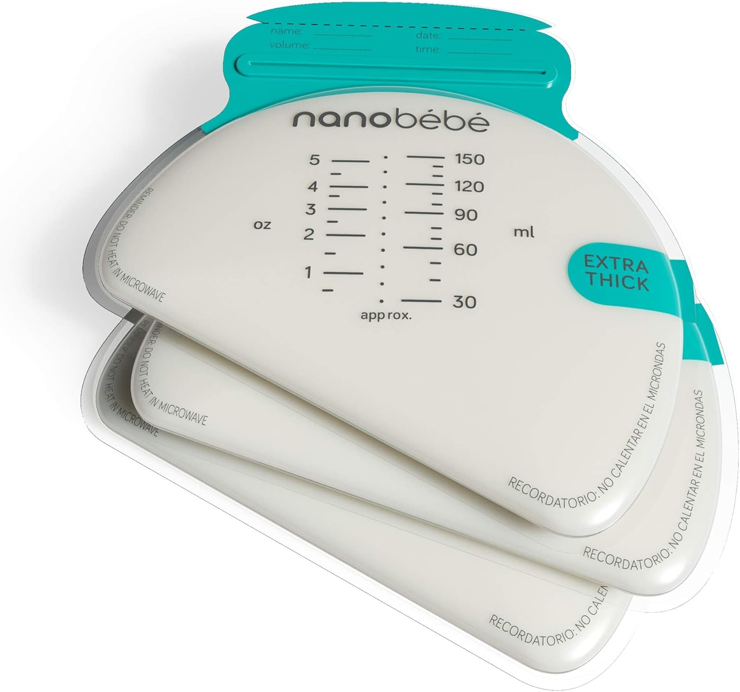 NanoBebe extra thick breastmilk storage bags, turquoise and white, 50 count